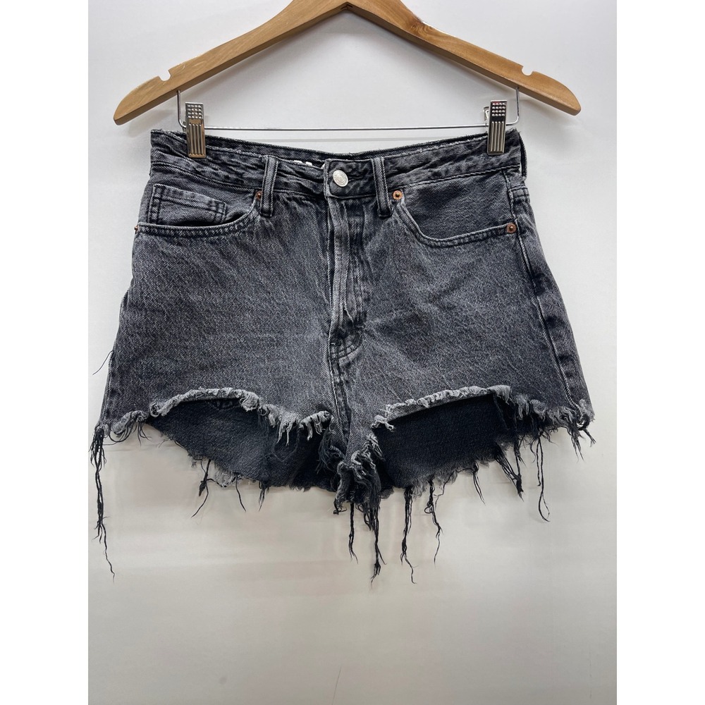 S.O.N.G. Womens High Waisted Mom Shorts Faded Black Distressed Denim‎ Size 7/28